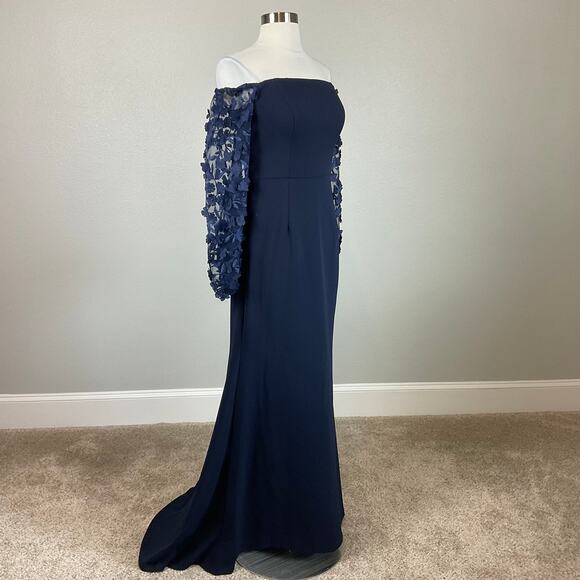 Eliza J Women's Off the Shoulder Long Sleeve Evening Gown Blue Size 6 Formal - Picture 2 of 13